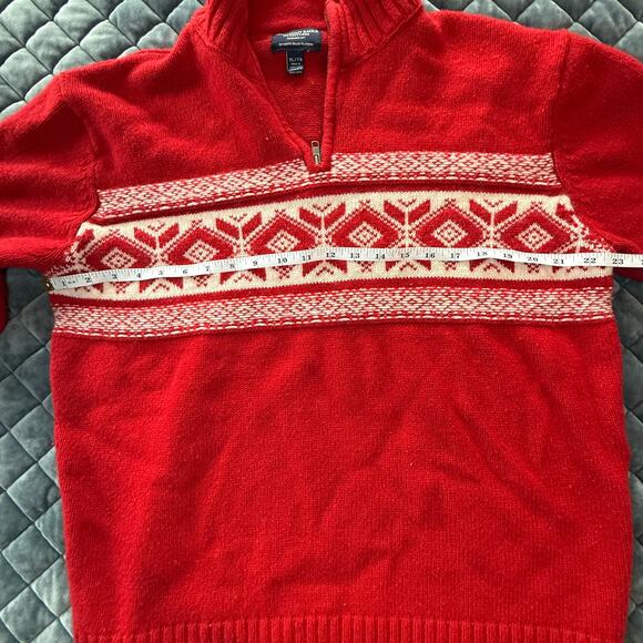 American Eagle Wool Blend Vintage Red Fair Isle Quarter Zip Nordic Large - Picture 6 of 8